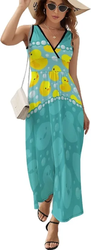 Women's Summer Casual Wrap Dress Sleeveless Flared Midi Dress
