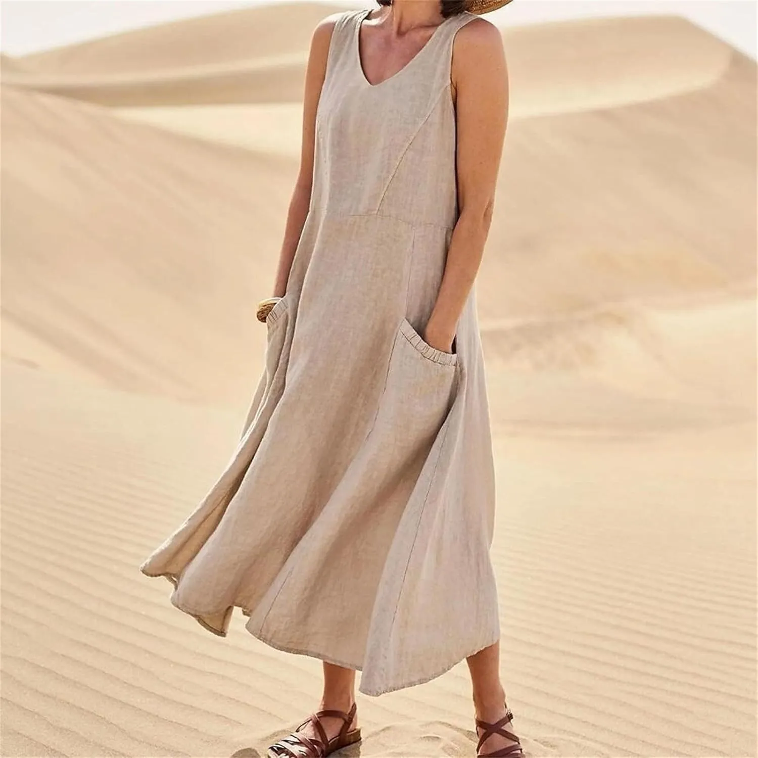 Women's Summer Dresses 2025 Women's Summer Casual Sleeveless Long Maxi Beach Dress Gauze Sundress for Women Cotton