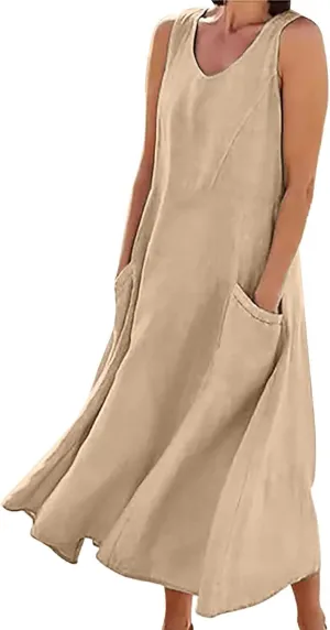Women's Summer Dresses 2025 Women's Summer Casual Sleeveless Long Maxi Beach Dress Gauze Sundress for Women Cotton