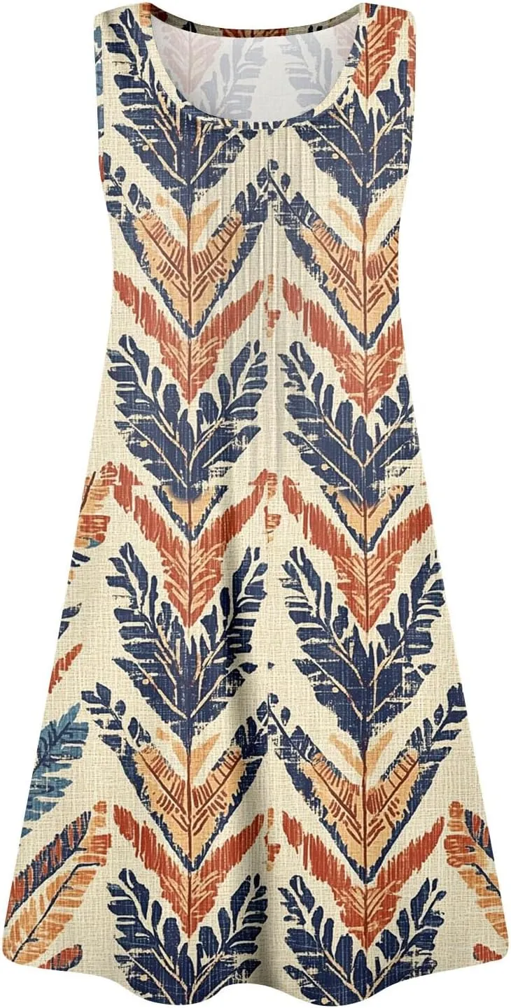 Womens Summer Dresses Casual Beach Vacation Sleeveless Tank Sundresses Boho Hawaiian Dress with Pockets