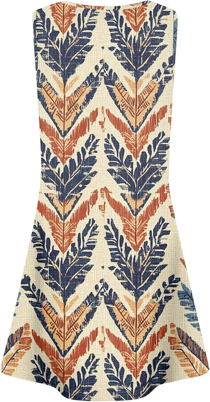 Womens Summer Dresses Casual Beach Vacation Sleeveless Tank Sundresses Boho Hawaiian Dress with Pockets