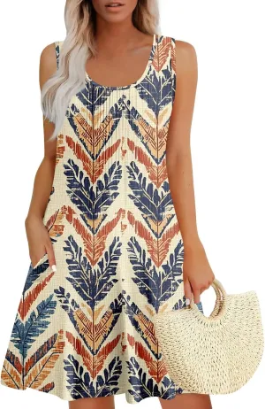 Womens Summer Dresses Casual Beach Vacation Sleeveless Tank Sundresses Boho Hawaiian Dress with Pockets