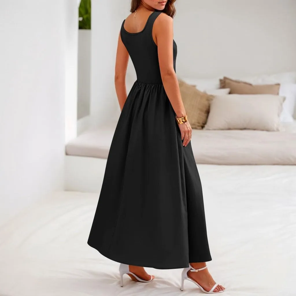 Womens Summer Dresses Casual Sundresses High Waist Midi Dresses Tank Sleeveless Wrap Dress A Line Dress with Pockets