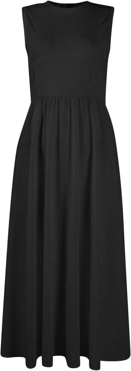 Womens Summer Dresses Casual Sundresses High Waist Midi Dresses Tank Sleeveless Wrap Dress A Line Dress with Pockets
