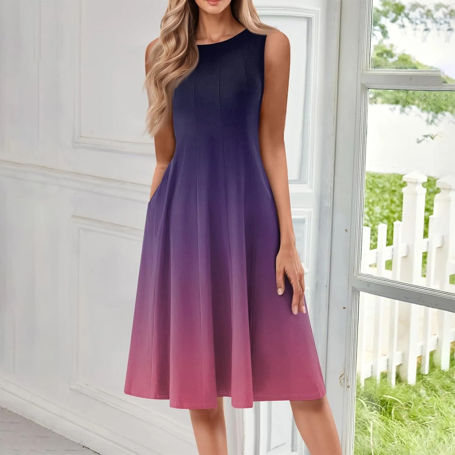Women's Summer Dresses Cute Sundress Pleated Dress Tank Dress Sleeveless Fashion Wrap Dresses A Line with Pockets