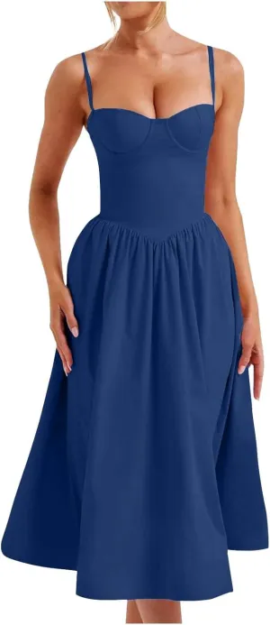 Womens Summer Dresses Floral Sleeveless Smocked Maxi Dress 2025 Spaghetti Strap A Line Flowy Beach Long Sundress