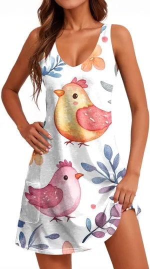 Women's Summer Dresses V Neck Casual Sundress 2025 Beach Swimsuit Coverup Vacation Sleeveless Dress with Pocket
