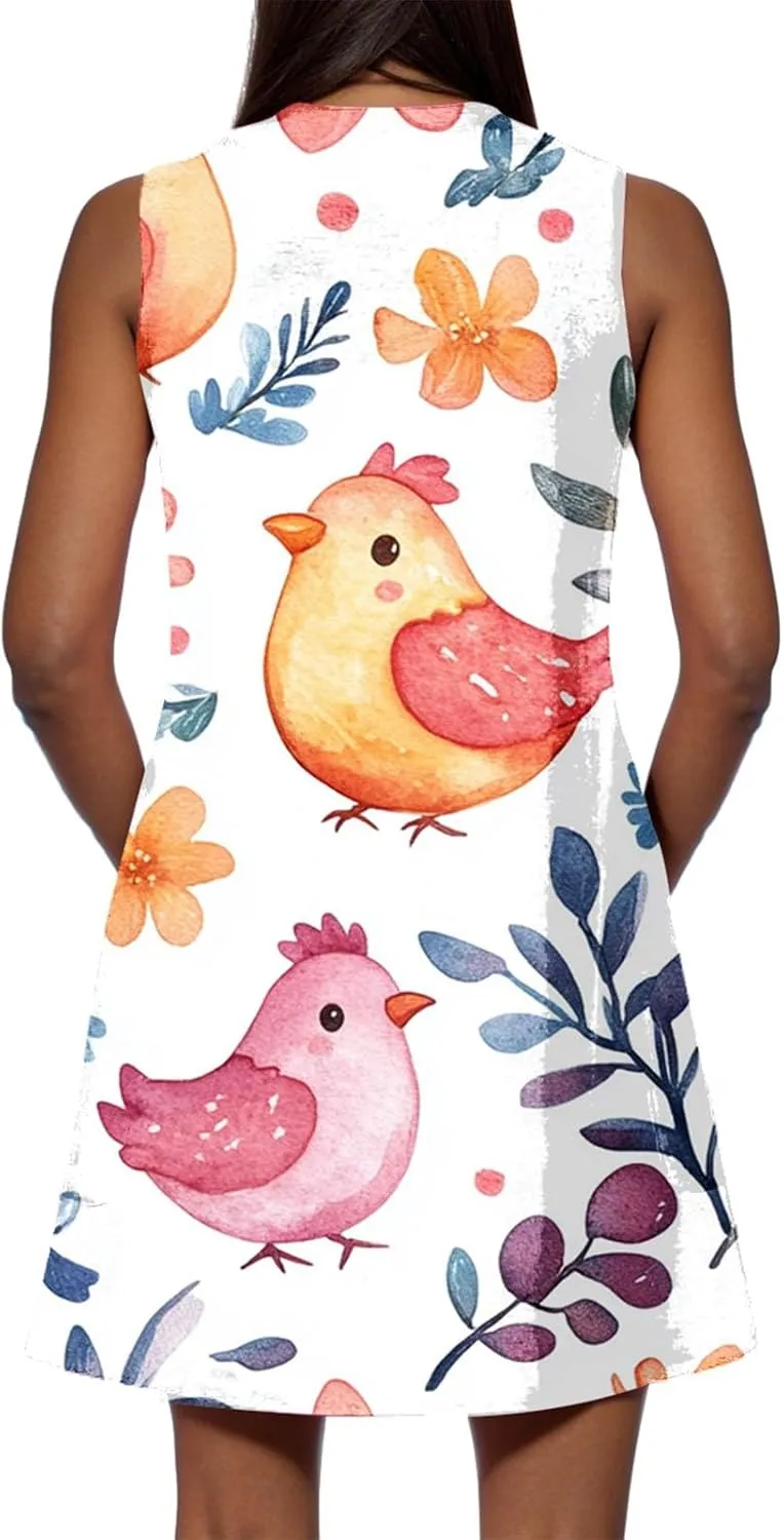 Women's Summer Dresses V Neck Casual Sundress 2025 Beach Swimsuit Coverup Vacation Sleeveless Dress with Pocket