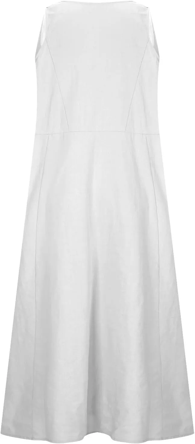 Womens Summer Linen Dresses Casual Floral Dresses Loose Fit Maxi Dresses Trendy Summer Beach Clothes with Pocket