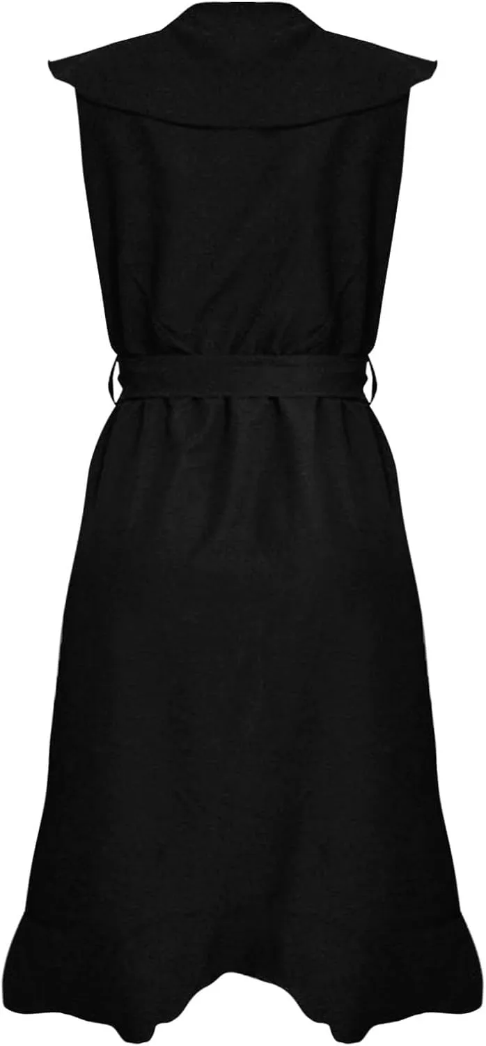 Women's Summer Wrap V Neck Split Party Dress Ruffle Short Sleeve Midi Dresses with Belt Boho Beach Long Dresses