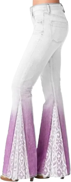 Womens Vintage Floral Print Flare Denim Pants Bell Bottom Jeans Curvy Slim Fit Butt Lifting Denim Skinny Jeans