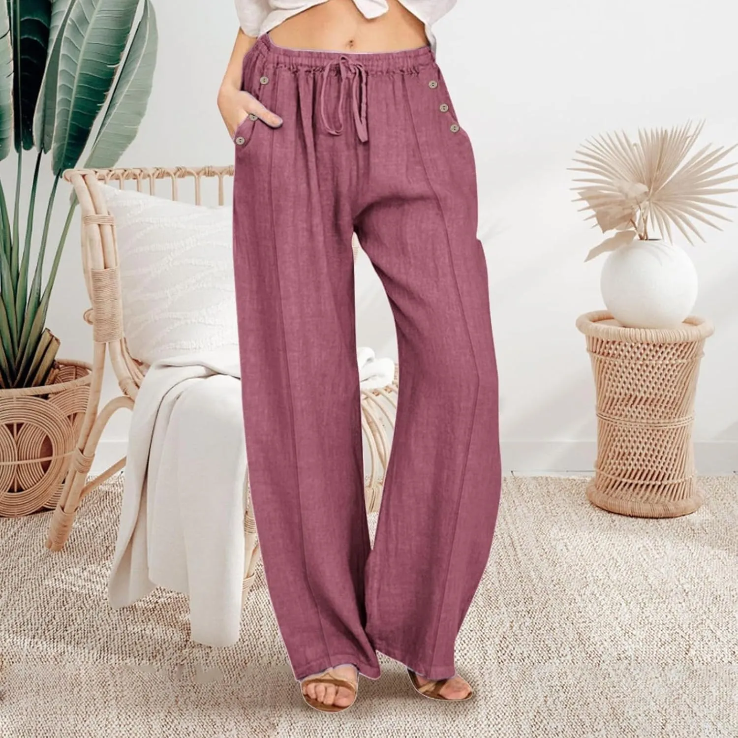 Womens Wide Leg Harem Pants Winter Vintage Yoga Palazzo with Pockets Barrel Pants Water Resistant