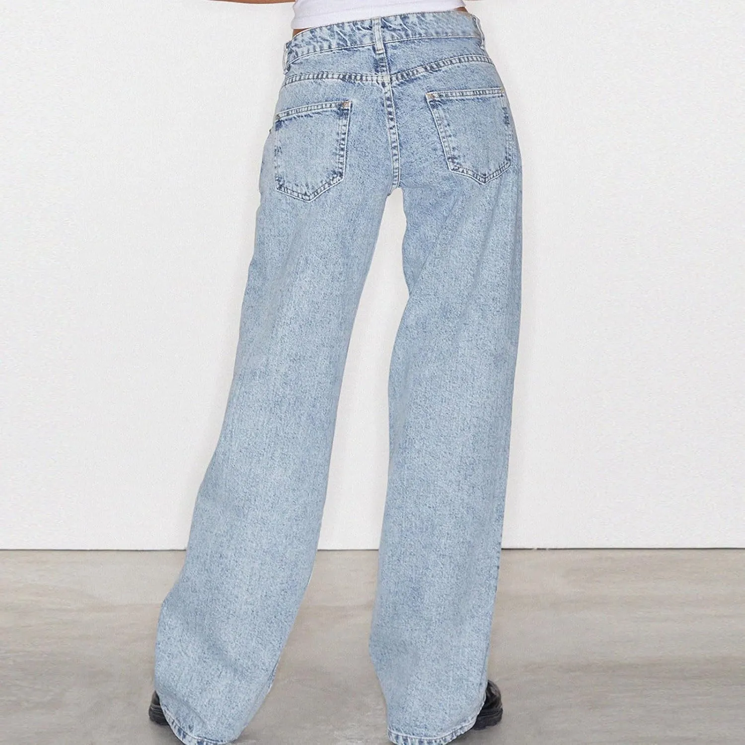 Women's Wide Leg Jeans Loose Trouser Jeans High Waisted Straight Leg Stretch Denim Pants Casual Trendy Denim Pants
