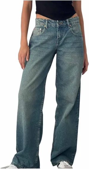 Women's Wide Leg Jeans Loose Trouser Jeans High Waisted Straight Leg Stretch Denim Pants Casual Trendy Denim Pants