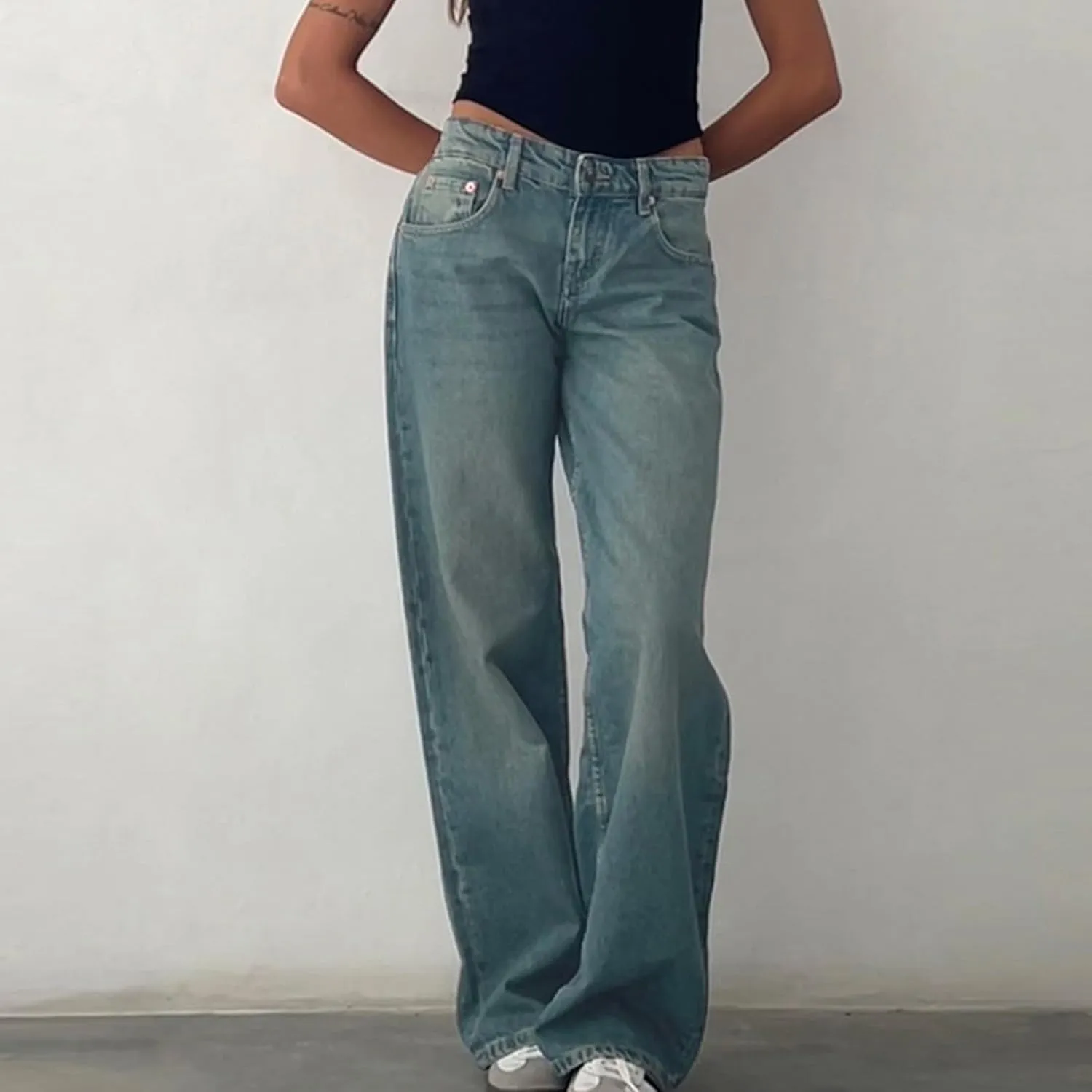 Women's Wide Leg Jeans Loose Trouser Jeans High Waisted Straight Leg Stretch Denim Pants Casual Trendy Denim Pants