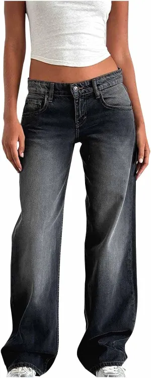 Women's Wide Leg Jeans Loose Trouser Jeans High Waisted Straight Leg Stretch Denim Pants Casual Trendy Denim Pants
