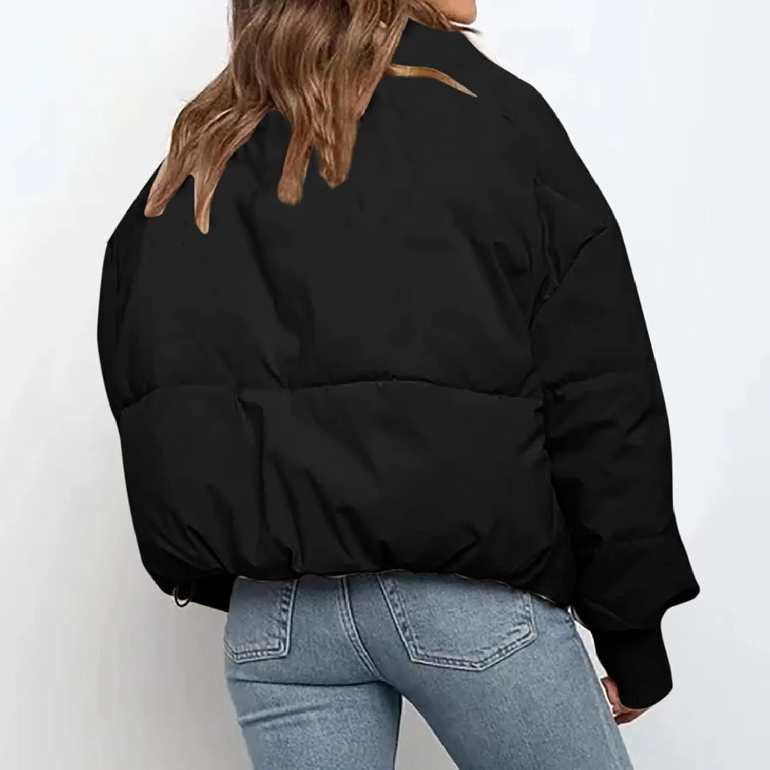 Womens Winter Cropped Puffer Jacket Coat Short Warm Quilted Jacket Zip Up Down Jackets Cozy Outerwear Padded Coat