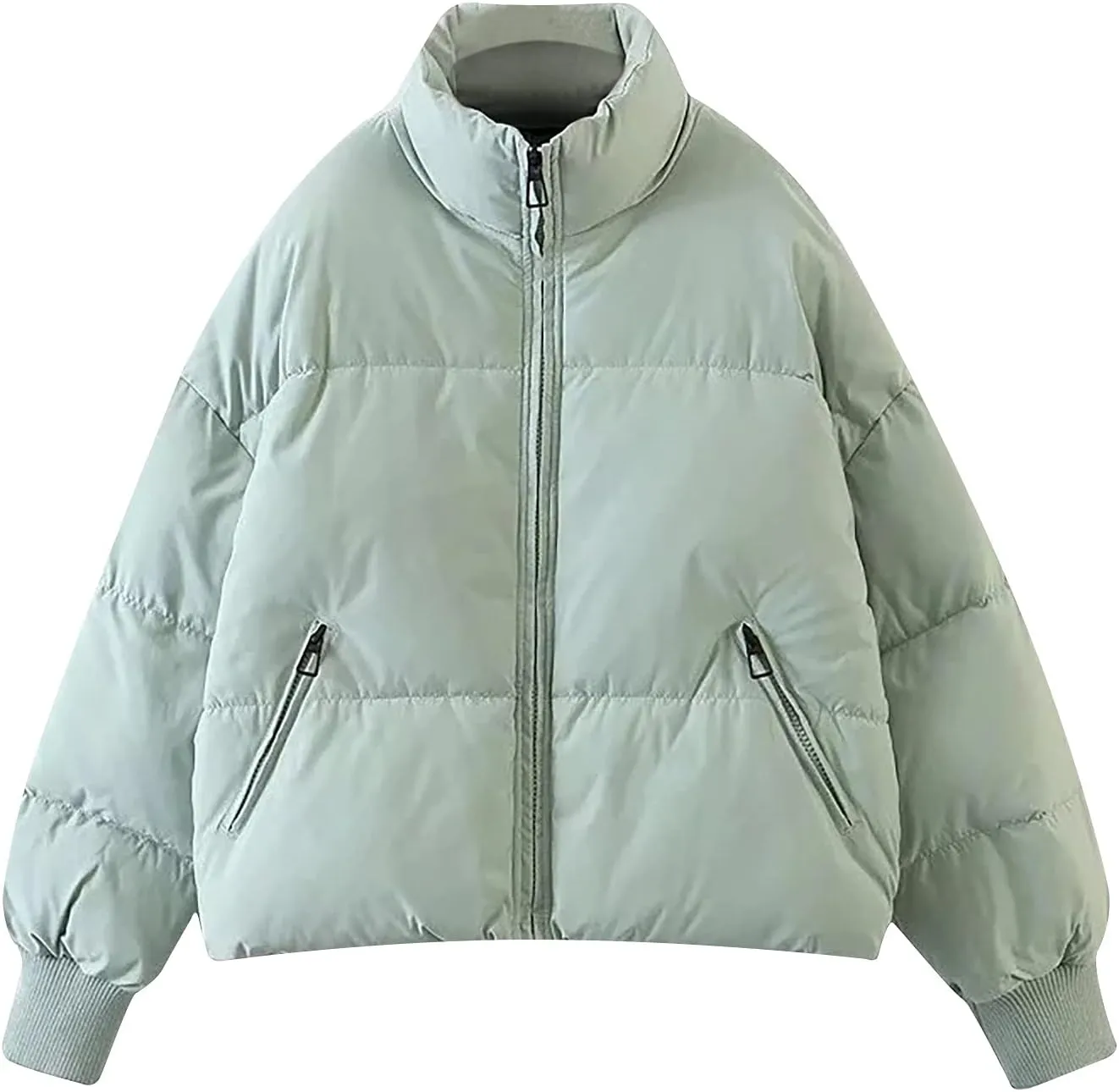 Womens Winter Cropped Puffer Jacket Coat Short Warm Quilted Jacket Zip Up Down Jackets Cozy Outerwear Padded Coat
