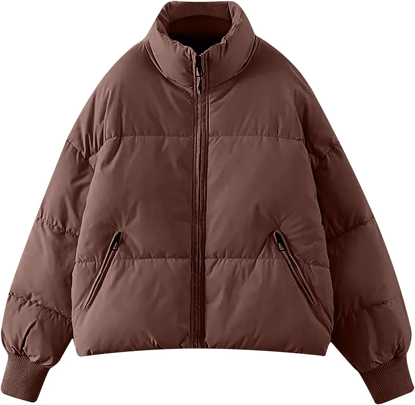 Womens Winter Cropped Puffer Jacket Coat Short Warm Quilted Jacket Zip Up Down Jackets Cozy Outerwear Padded Coat