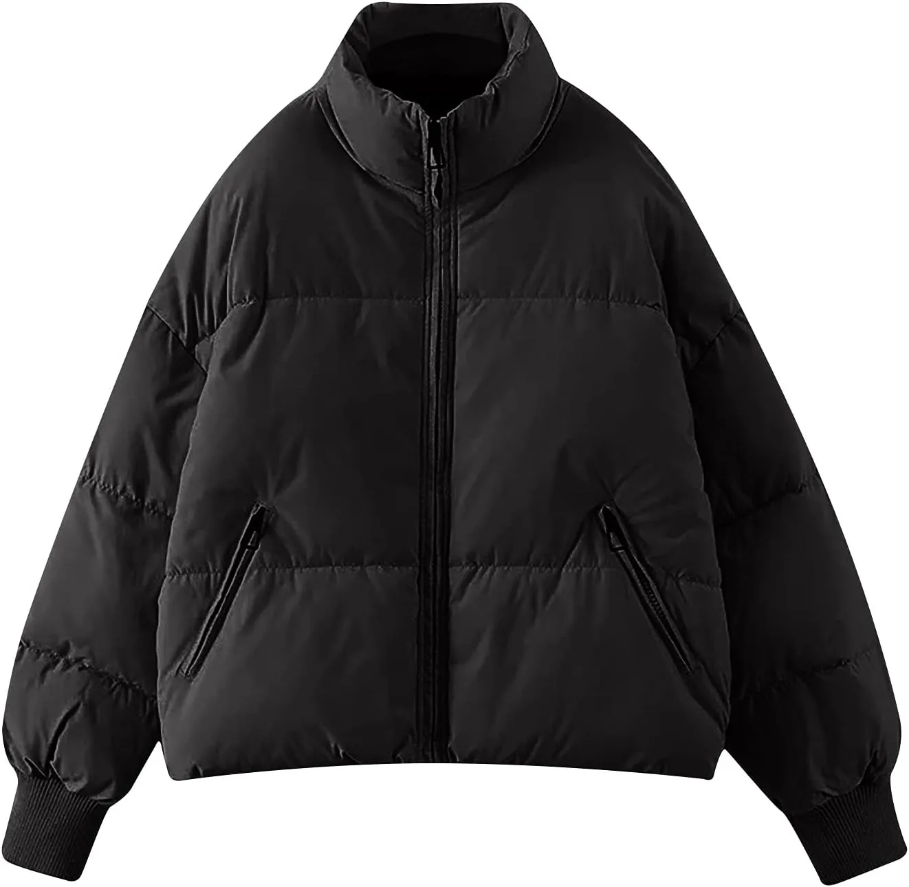 Womens Winter Cropped Puffer Jacket Coat Short Warm Quilted Jacket Zip Up Down Jackets Cozy Outerwear Padded Coat