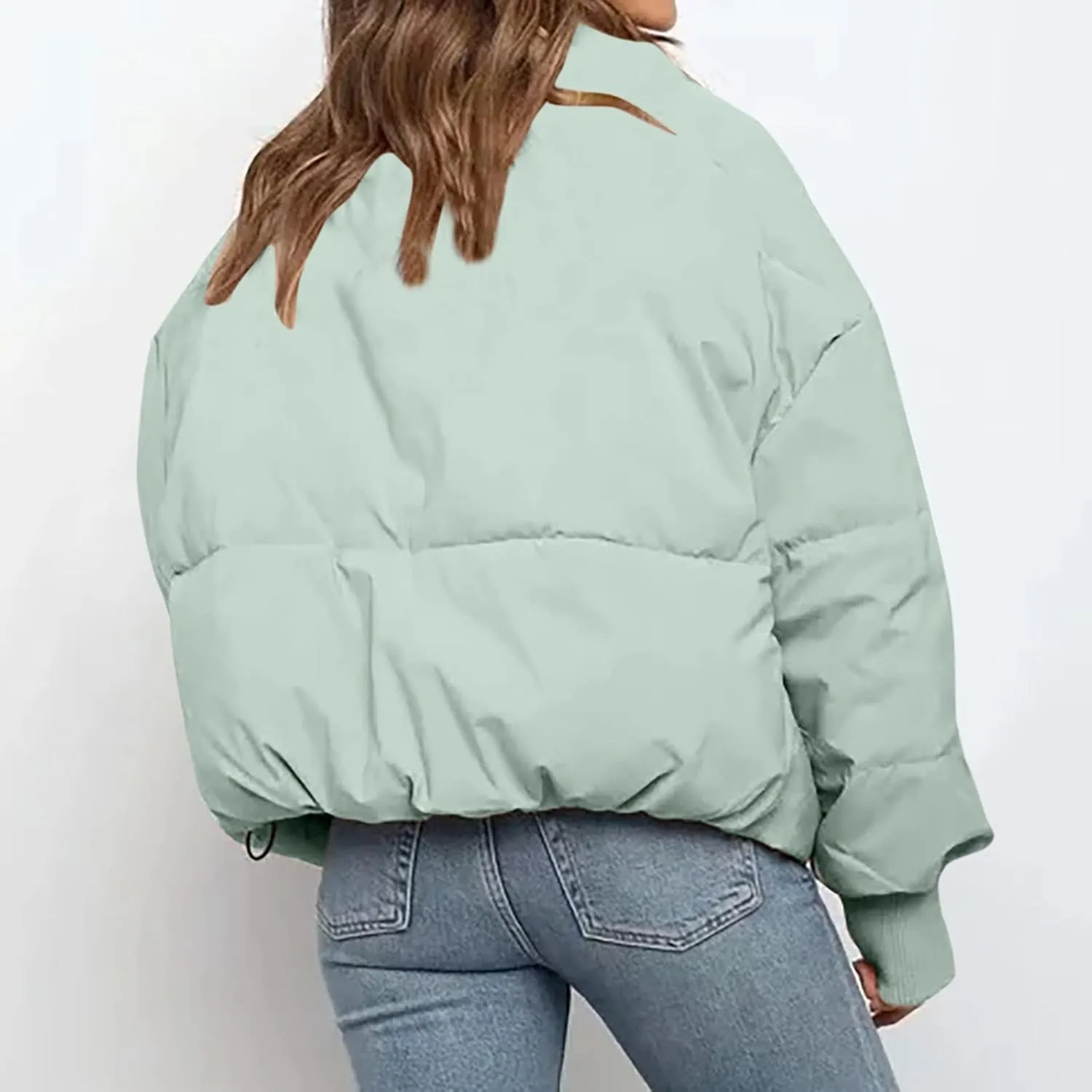 Womens Winter Cropped Puffer Jacket Coat Short Warm Quilted Jacket Zip Up Down Jackets Cozy Outerwear Padded Coat