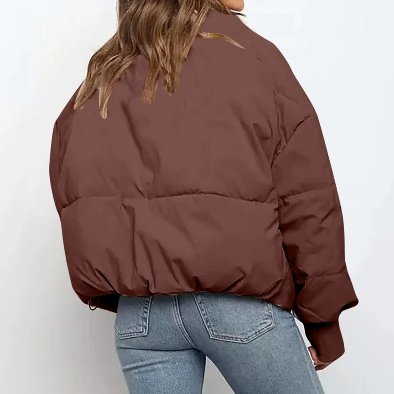Womens Winter Cropped Puffer Jacket Coat Short Warm Quilted Jacket Zip Up Down Jackets Cozy Outerwear Padded Coat