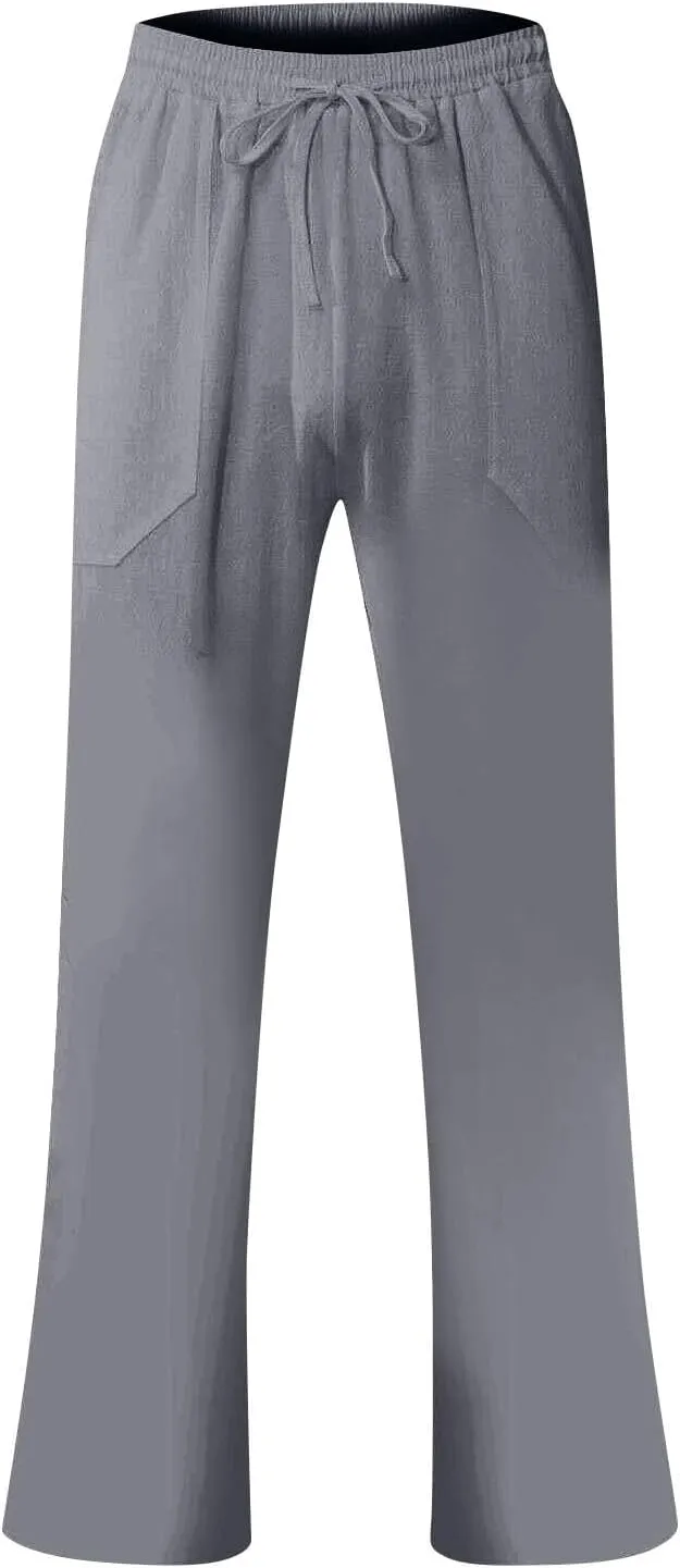 Work Pants for Men Lightweight Soft Cotton Linen Pants 2025 Summer Casual Elastic Waist Lounge Pants with Pockets