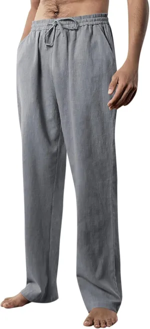 Work Pants for Men Lightweight Soft Cotton Linen Pants 2025 Summer Casual Elastic Waist Lounge Pants with Pockets
