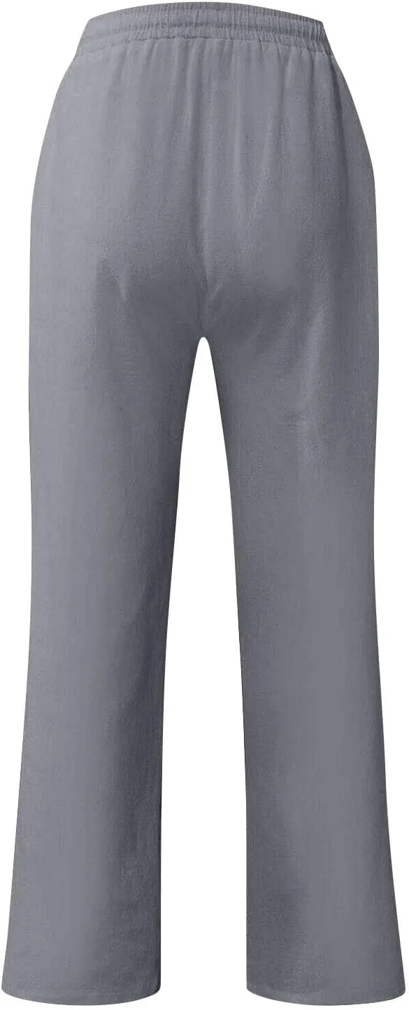 Work Pants for Men Lightweight Soft Cotton Linen Pants 2025 Summer Casual Elastic Waist Lounge Pants with Pockets