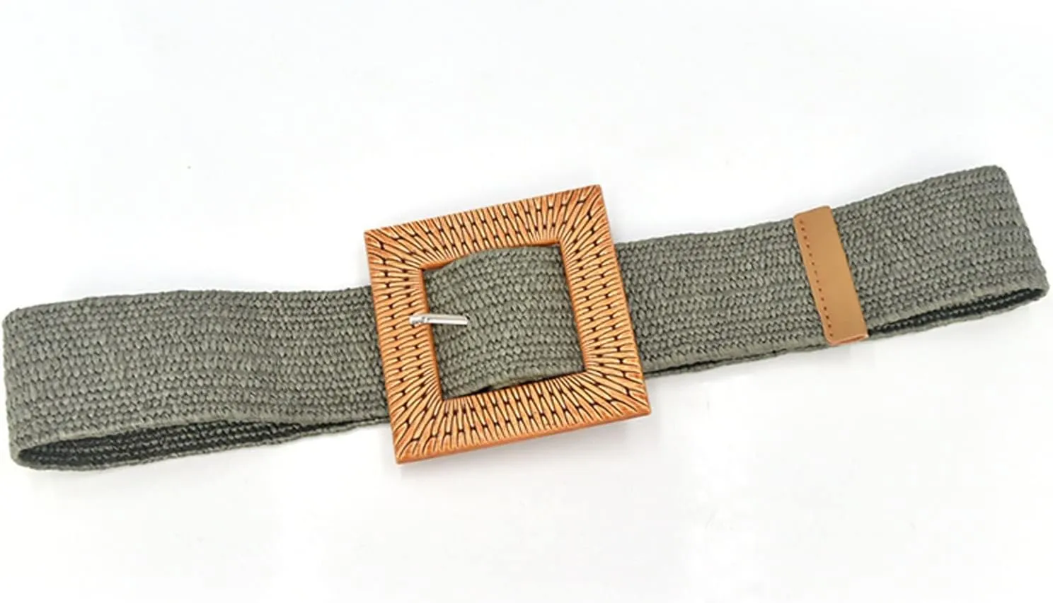 Woven Belt for Women Straw Woven Elastic Stretch Wide Waist Belt Bohemian with Buckle