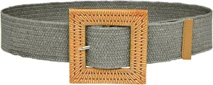 Woven Belt for Women Straw Woven Elastic Stretch Wide Waist Belt Bohemian with Buckle