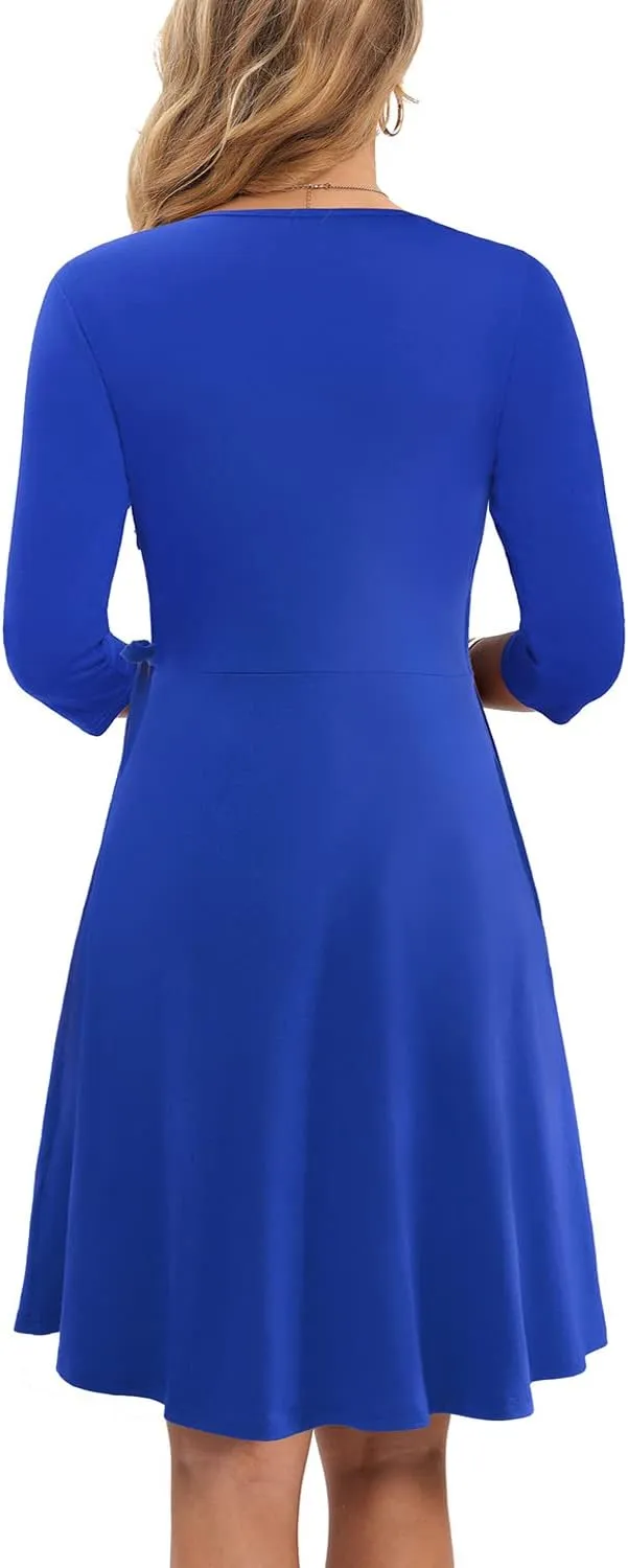 Wrap Dress for Women Casual V Neck Floral Party Swing A-Line Faux Wrap Dresses Midi Length