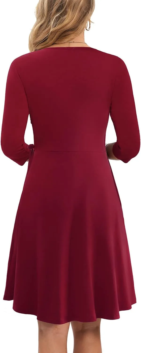 Wrap Dress for Women Casual V Neck Floral Party Swing A-Line Faux Wrap Dresses Midi Length