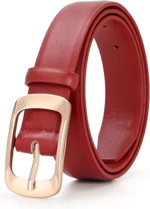 XZQTIVE Women Leather Belts for Jeans Pants, Black/Brown Waist Dress Belts with Gold/Silver Buckles, Fit Sizes S to XL