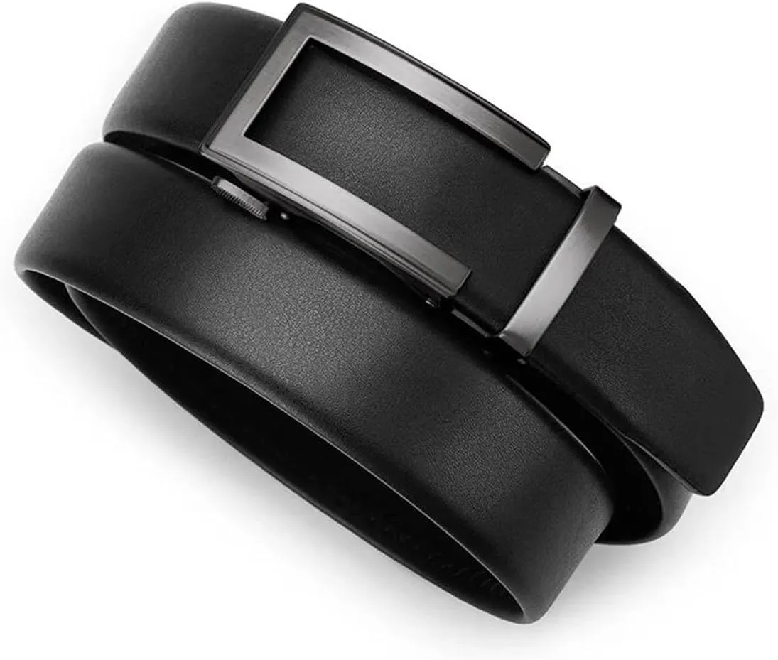 Yeuyyben Fashion Men Leather Belt Automatic Buckle Adjustable Ratchet Jeans Formal Belt