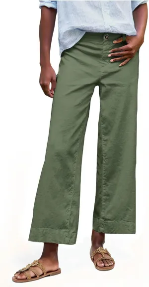 YRAETENM Linen Pants Women High Waisted Cropped Wide Leg Pants Business Casual Dress Pants Comfy Lounge Pants with Pockets