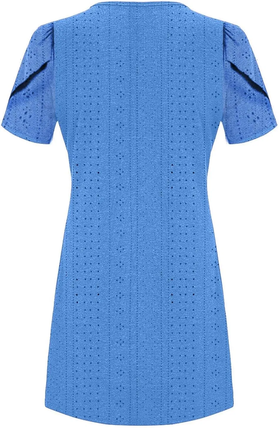 ZDRZK Shirt Dresses for Women Short Sleeve A-Line Round Neck Shift Dress Summer Casual Eyelet Hollow Out Short Sundresses