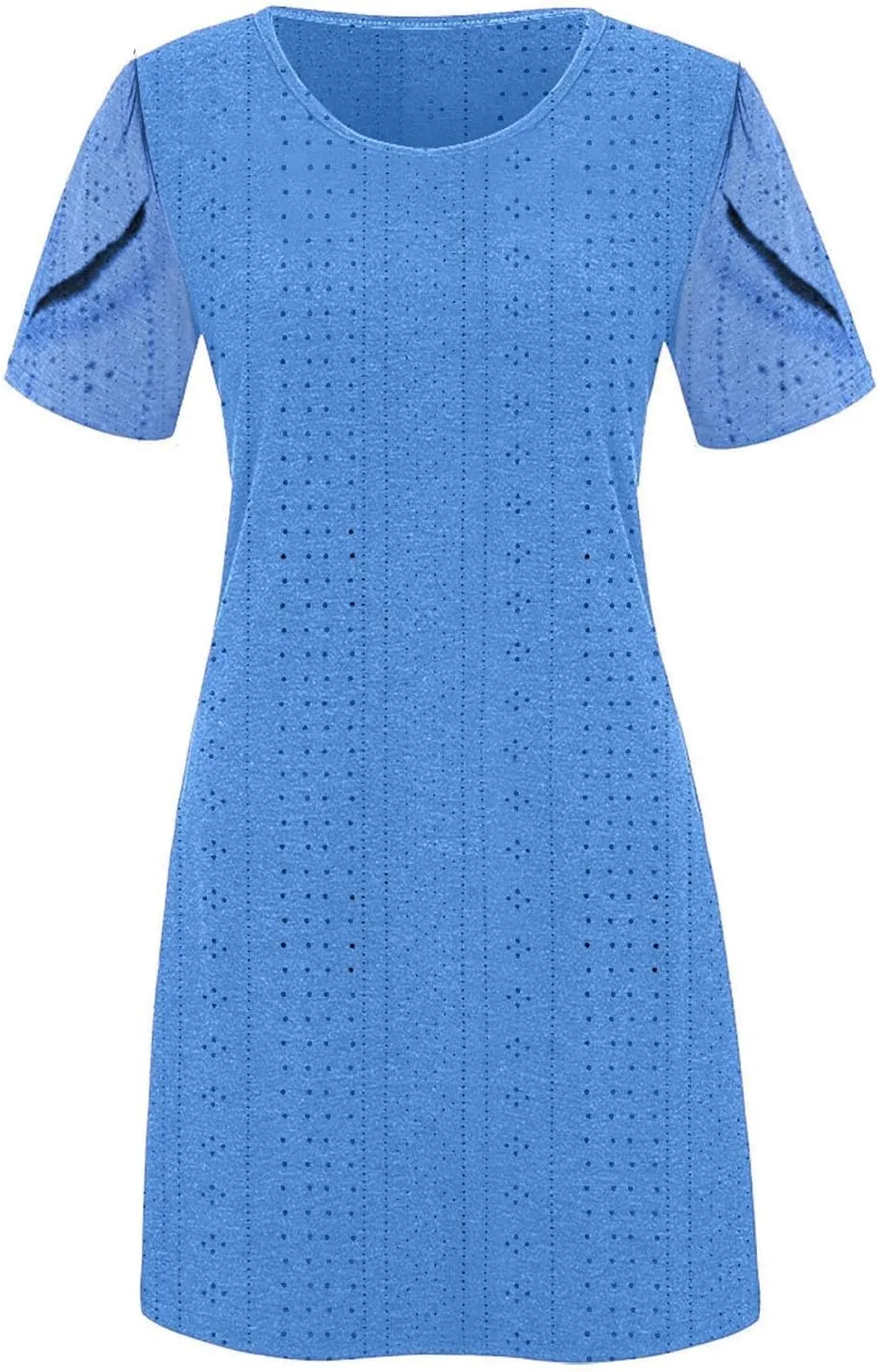 ZDRZK Shirt Dresses for Women Short Sleeve A-Line Round Neck Shift Dress Summer Casual Eyelet Hollow Out Short Sundresses